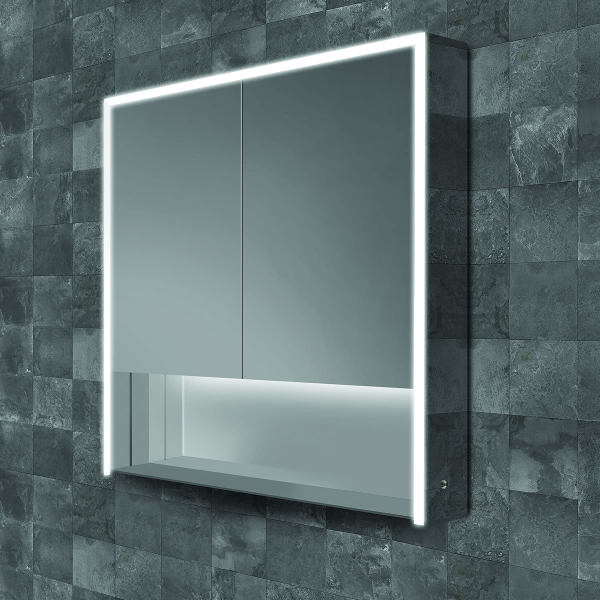 Double-door mirror cabinet with demister and LED lighting – Bathtime UK