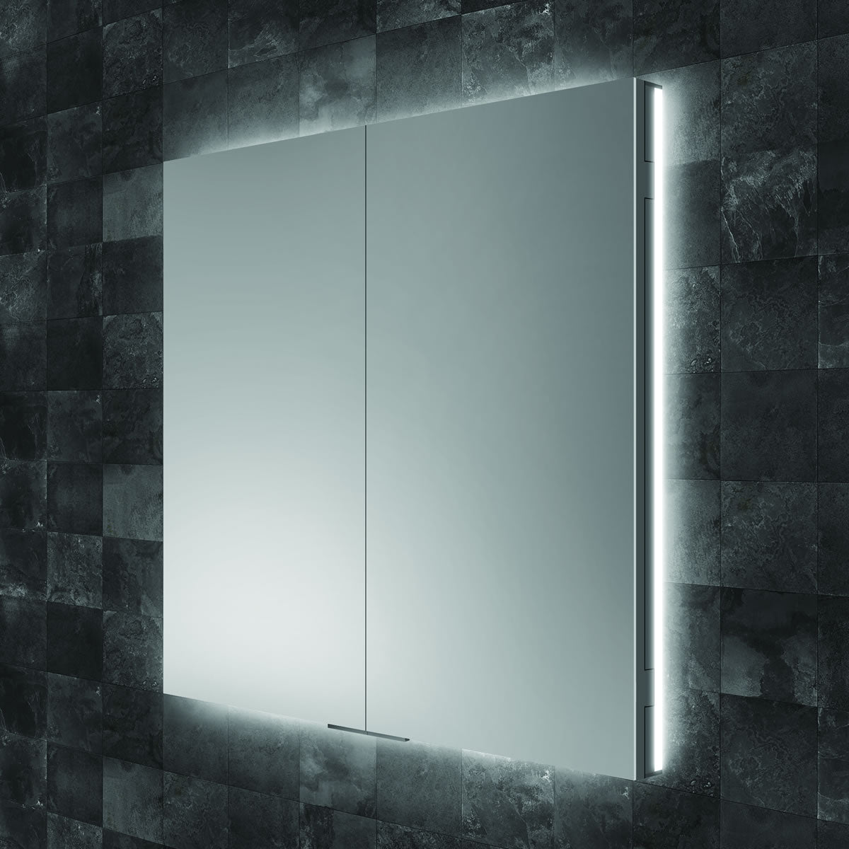 Recessed LED mirror cabinet with double doors and demister – Bathtime UK