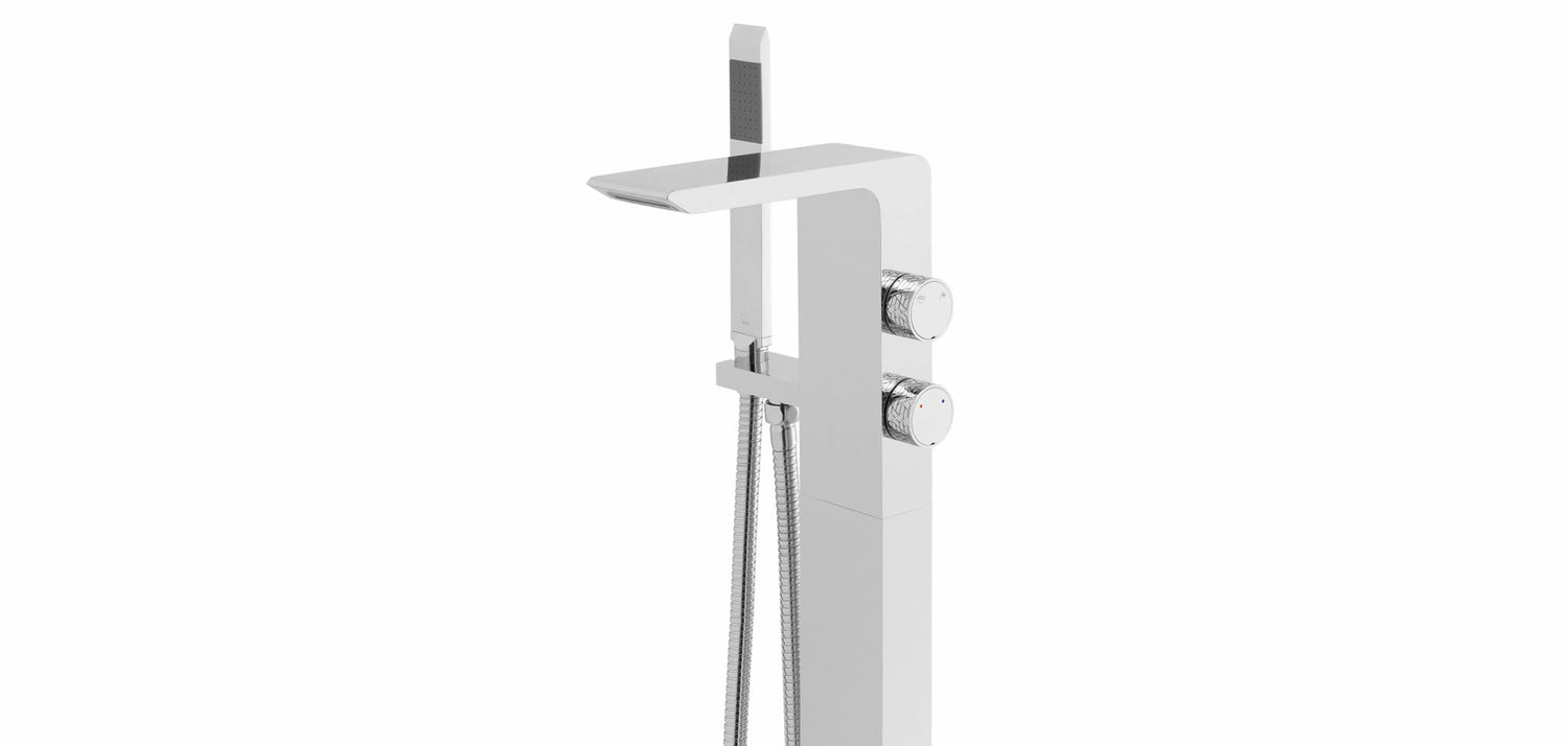 chrome freestanding bath tap with hand-shower