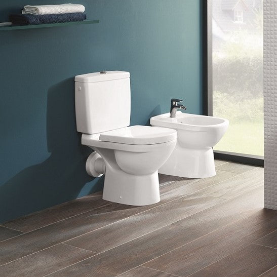 Closed coupled toilet with soft-close seat and round pan – Bathtime UK