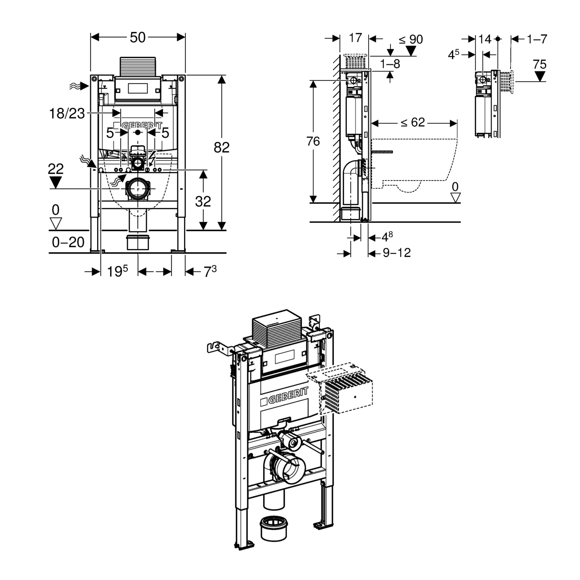 Geberit Duofix 82cm WC Frame with Alpha Concealed Cistern for Wall-hung WC