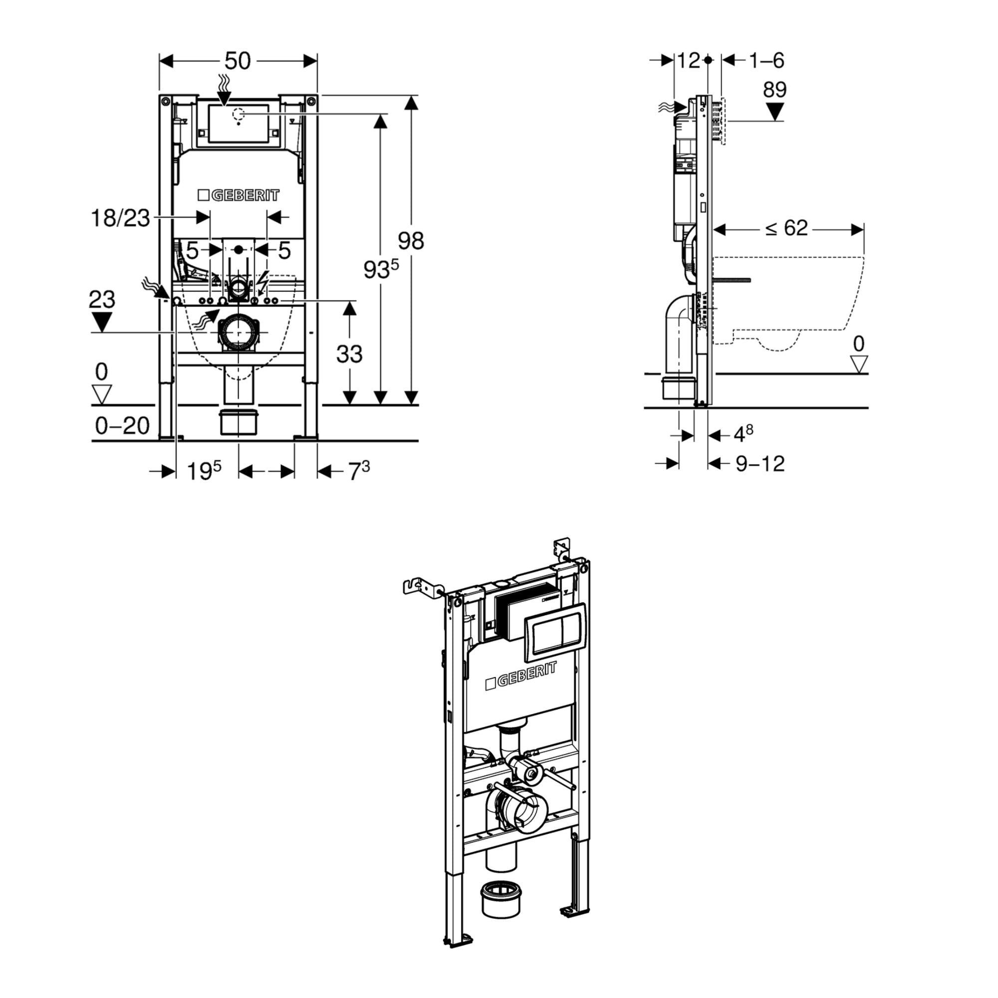 Geberit Duofix 98cm WC Frame with Alpha Concealed Cistern for Wall-hung WC incl Flush Plate