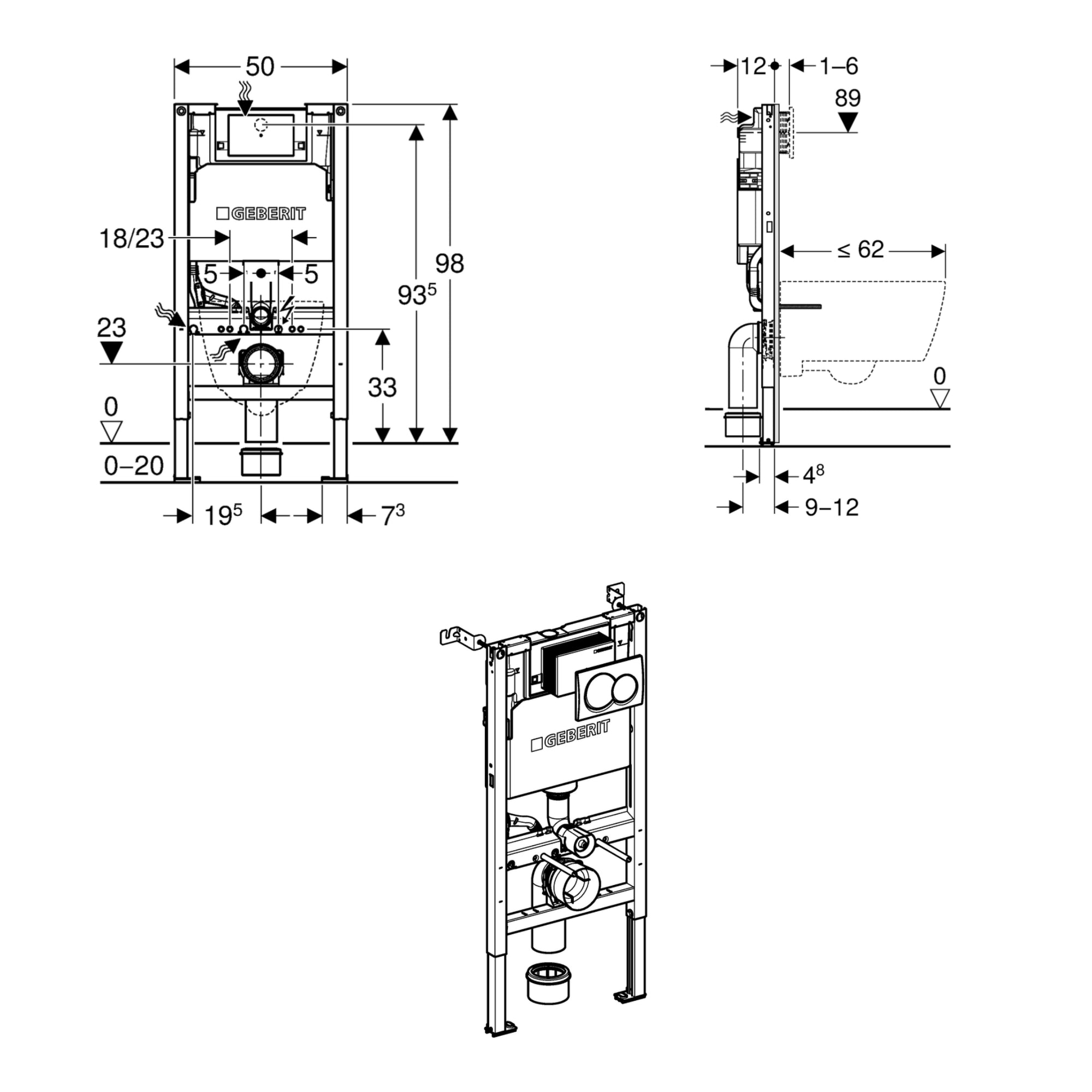 Geberit Duofix 98cm WC Frame with Alpha Concealed Cistern for Wall-hung WC incl Flush Plate