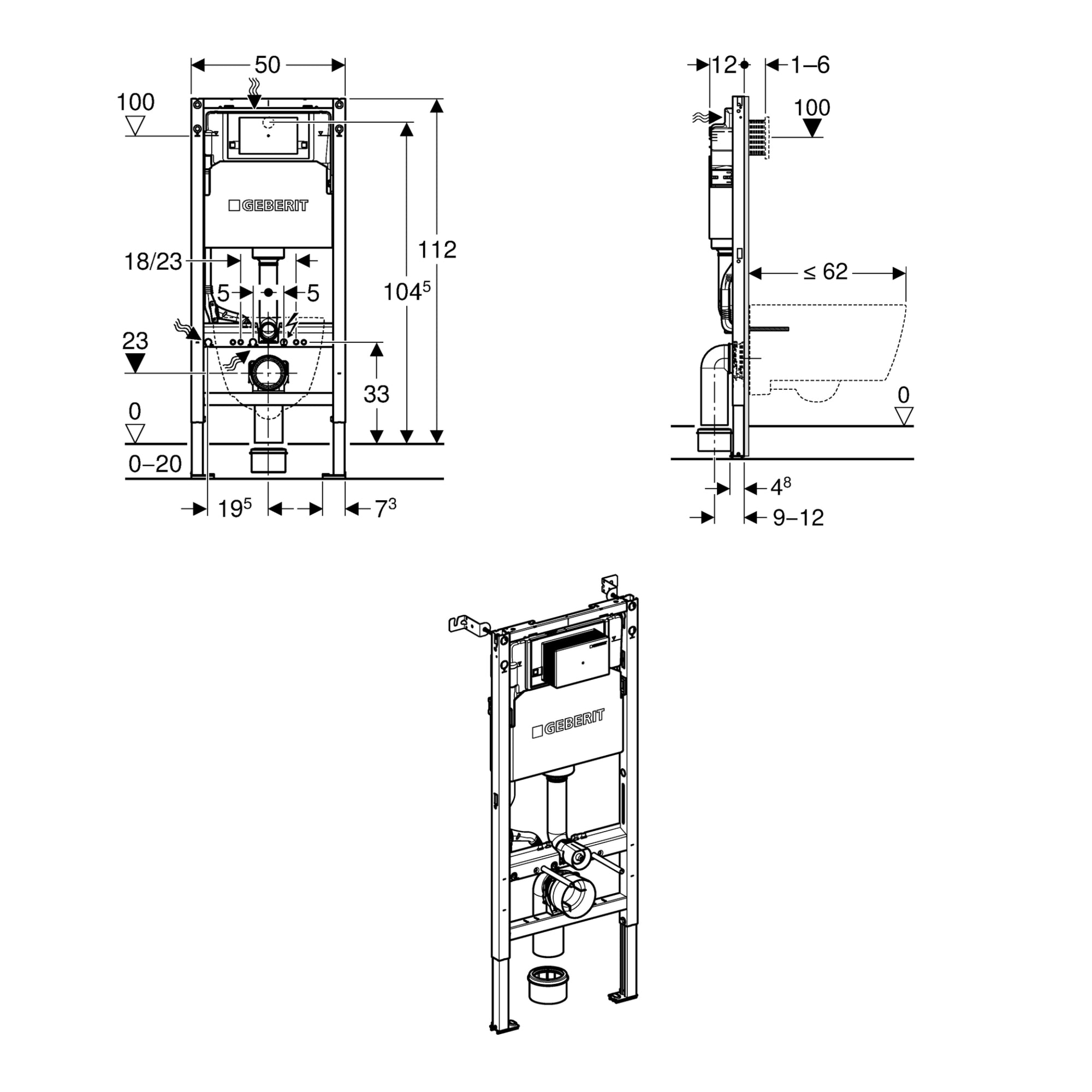 Geberit Duofix 112cm WC Frame with Alpha Concealed Cistern for Wall-hung WC
