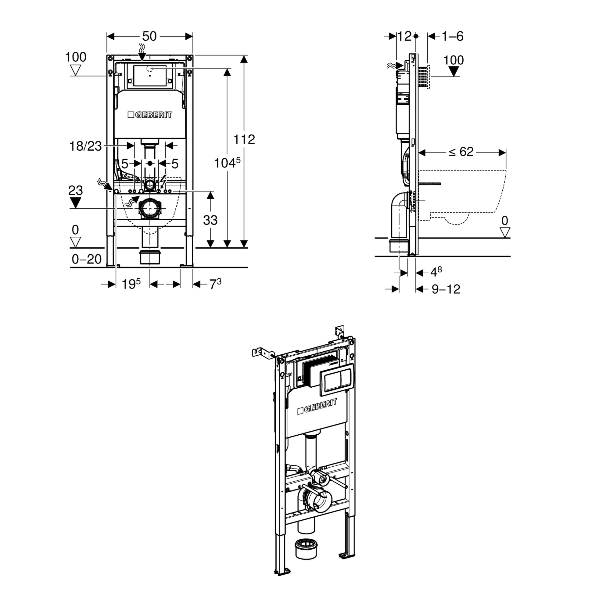 Geberit Duofix 112cm WC Frame with Alpha Concealed Cistern for Wall-hung WC incl Flush Plate
