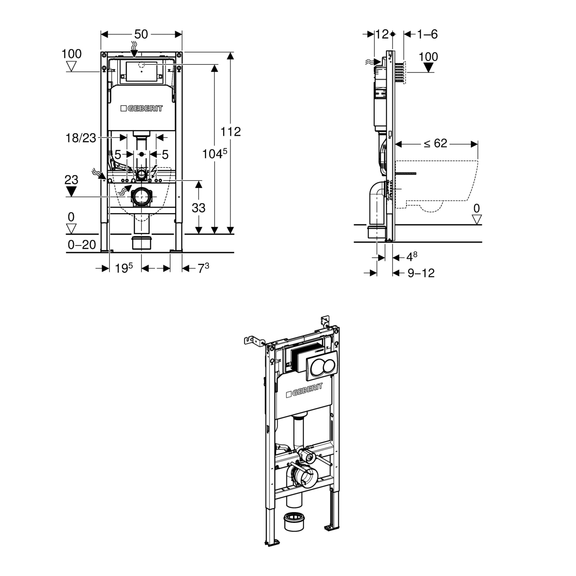 Geberit Duofix 112cm WC Frame with Alpha Concealed Cistern for Wall-hung WC incl Flush Plate