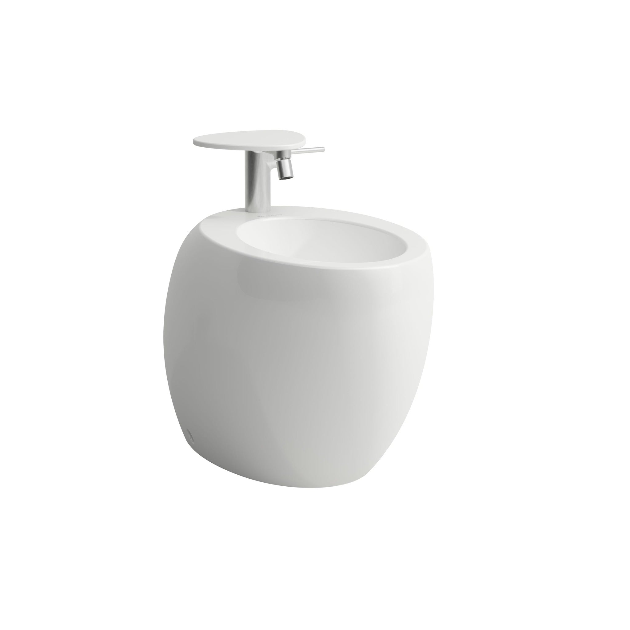 Laufen Ilbagnoalessi One matt white floorstanding bidet with white background.