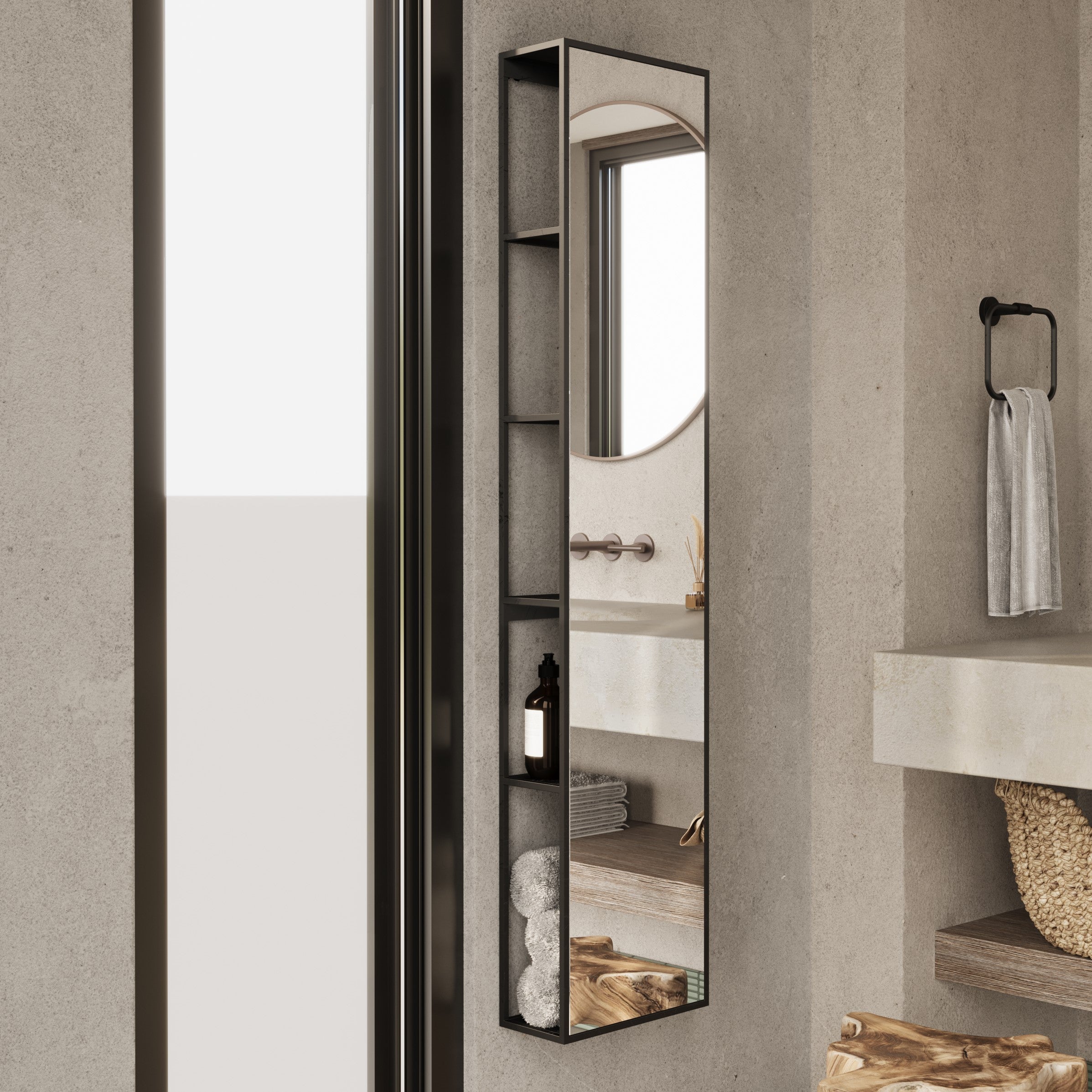 Origins Living Dockside Mirror With Open Shelving 140 Black - 140x30cm