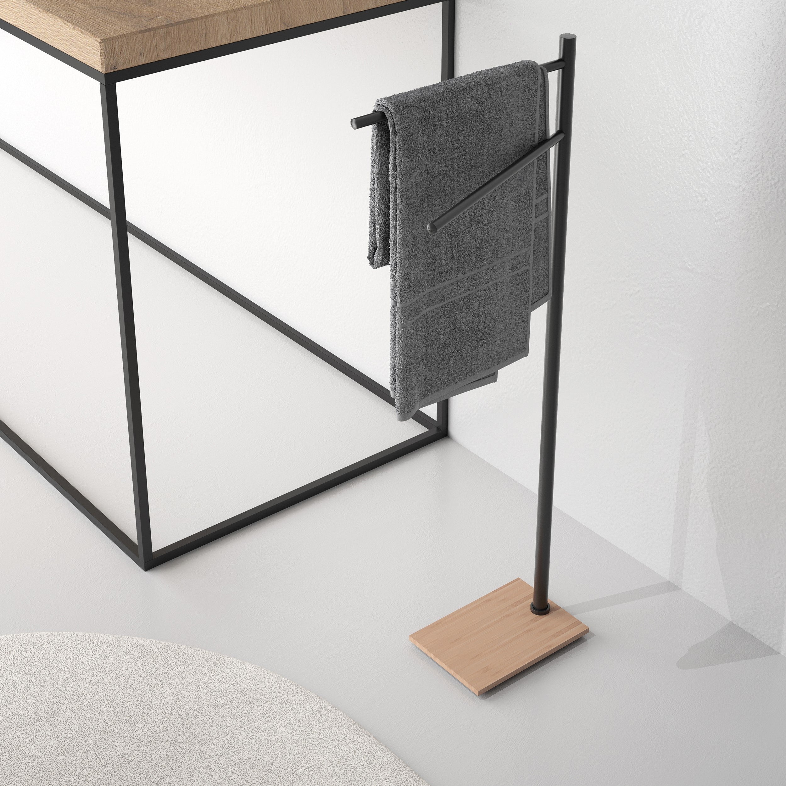 Gedy Trilly Towel Stand - Black/Bamboo