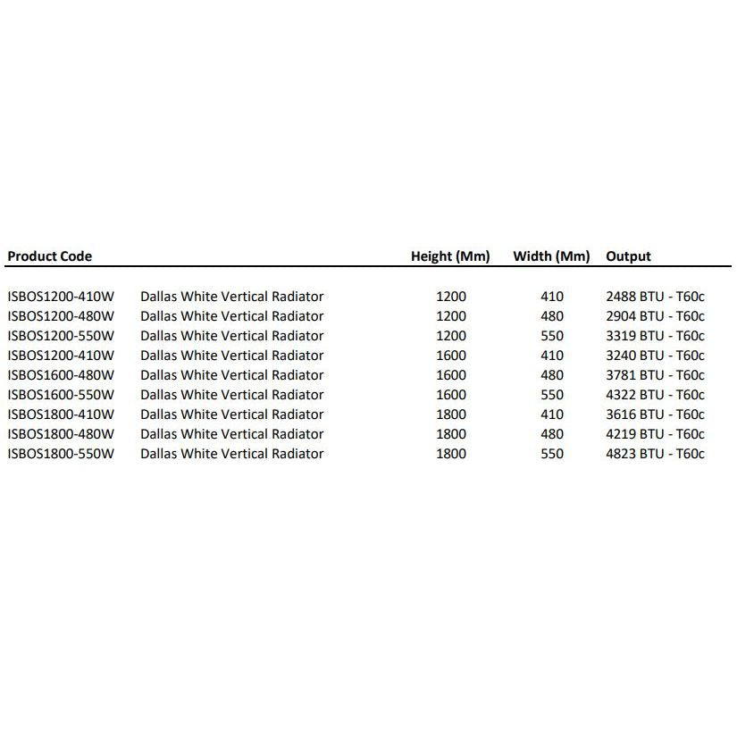Dallas White Vertical Radiator - Various Sizes