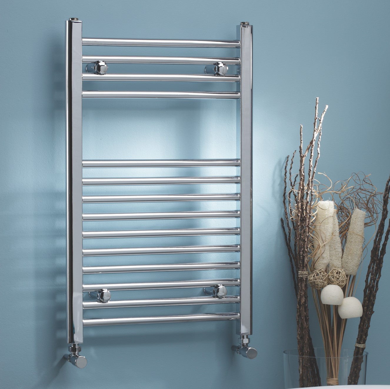 Chrome Straight Ladder Towel Radiator (800mm High) - Various Widths