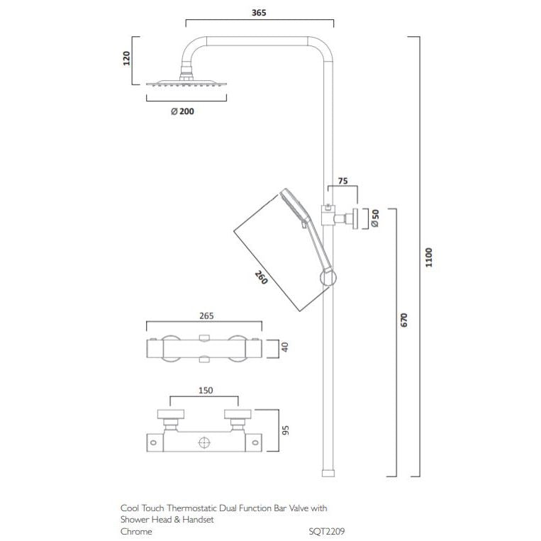 Tavistock Quantum Exposed Cool Touch Outlet Shower System with Fixed Head and Handset