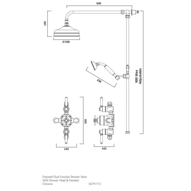 Tavistock Cheltenham Exposed Shower System with Fixed Head and Handset