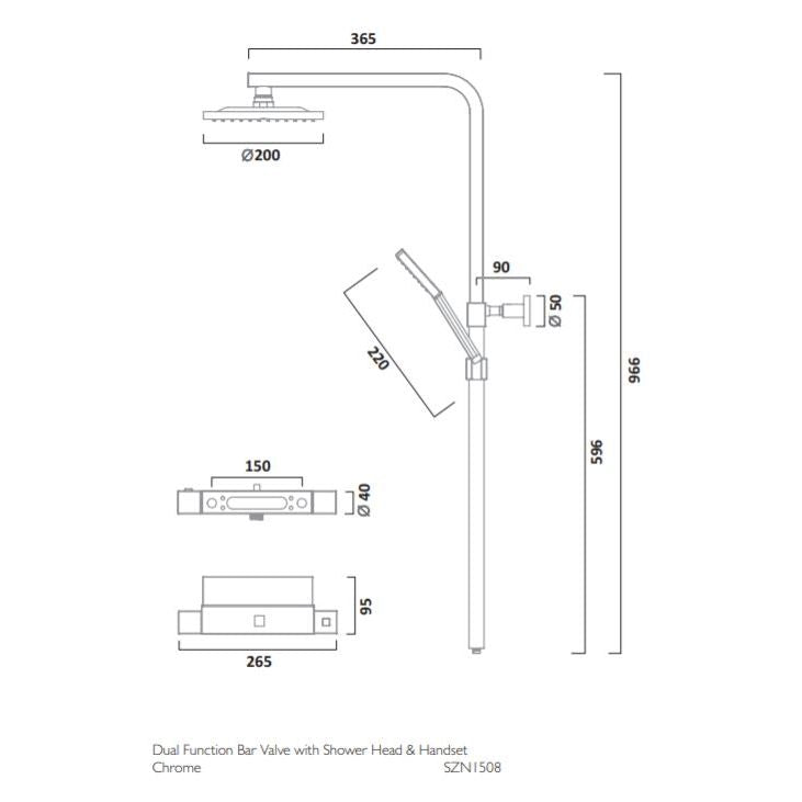 Tavistock Zone Square Exposed Bar Shower System with Fixed Head and Handset