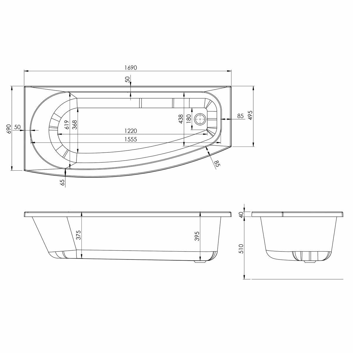 Space Saver 1700 x 700mm Bath - Left Hand