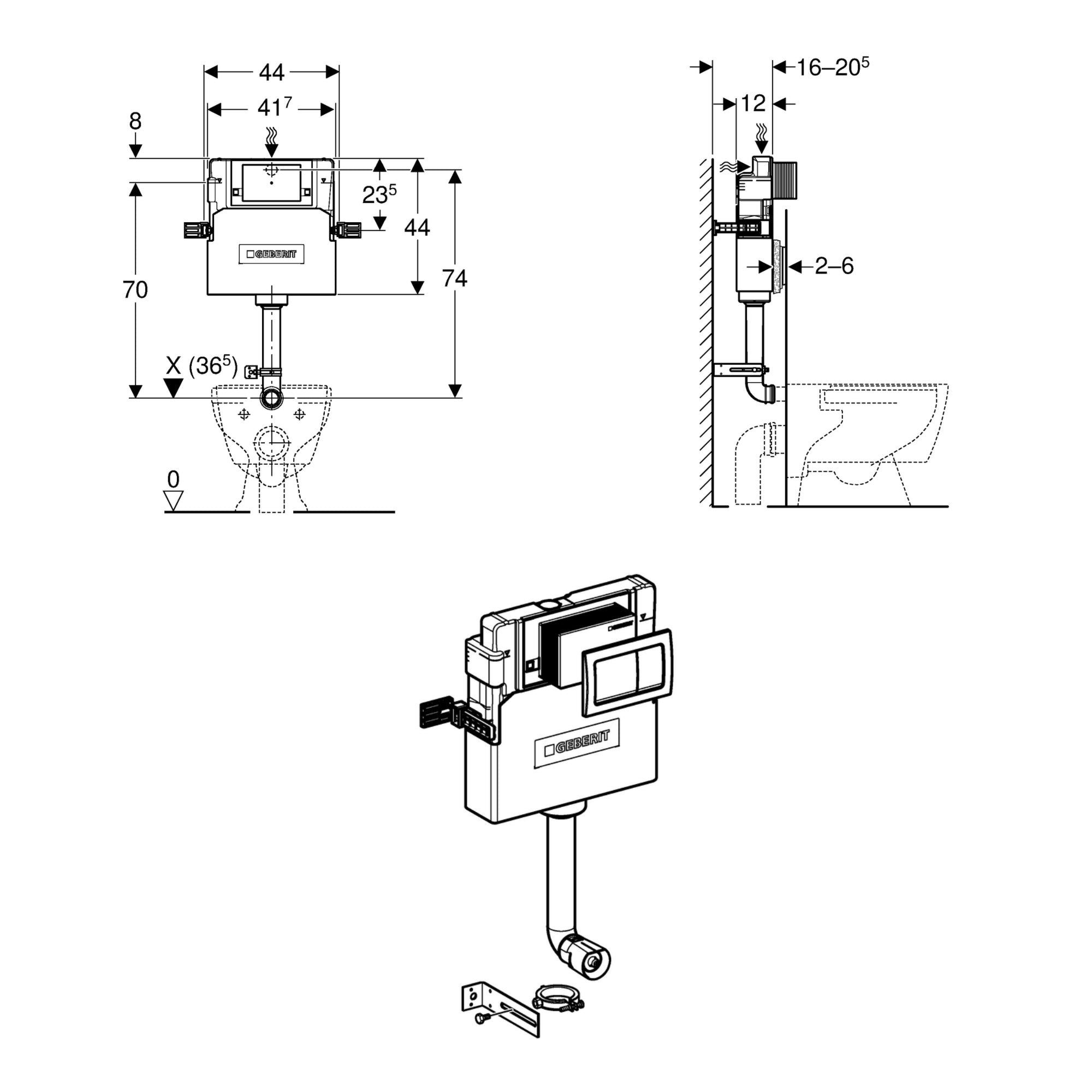 Geberit Alpha Concealed Cistern - 109cm height incl Flush Plate