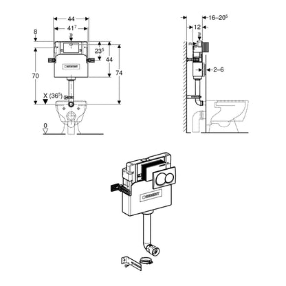 Geberit Alpha Concealed Cistern - 109cm height incl Flush Plate