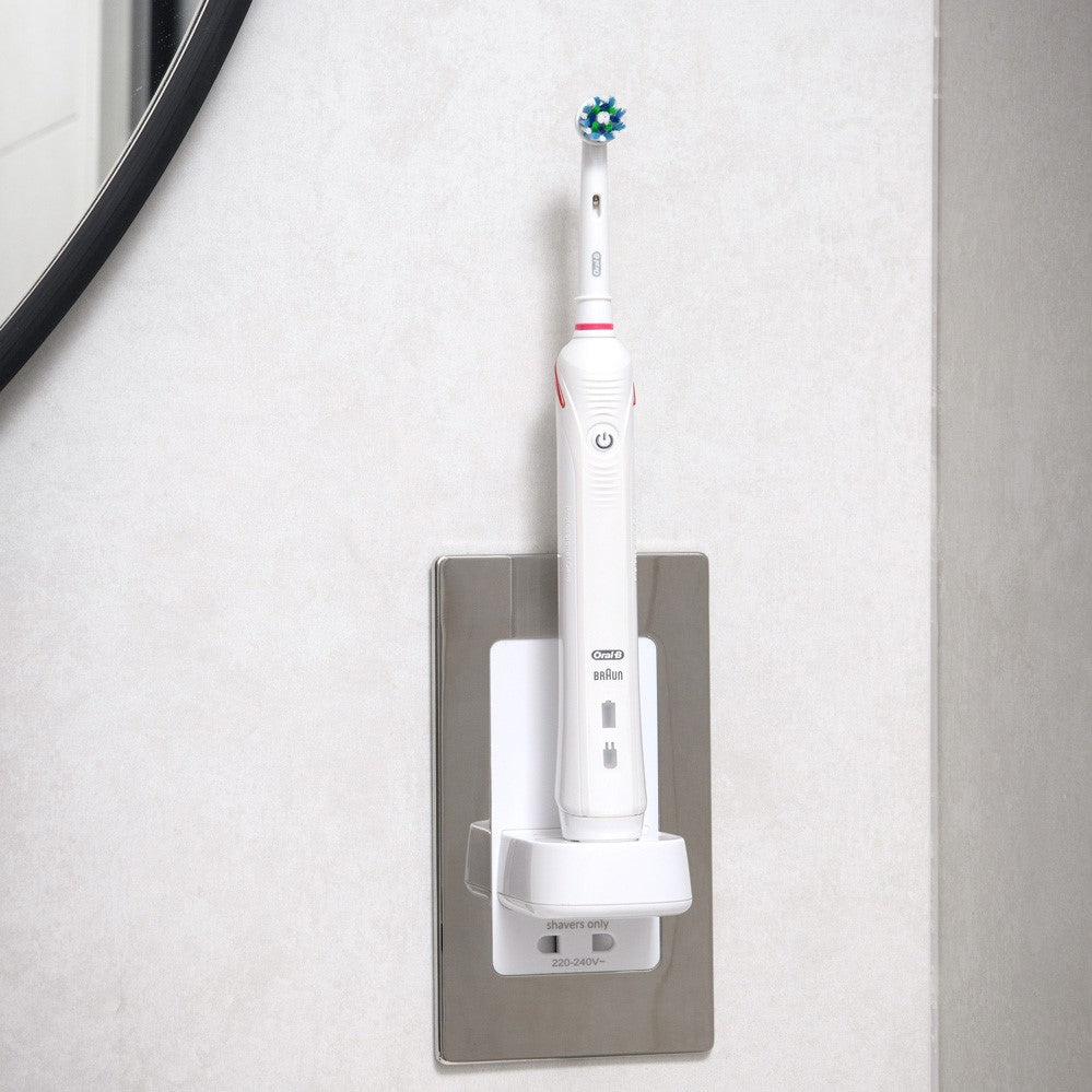 ProofVision In-Wall Single Electric Toothbrush Charger and Shaver Socket against white wall PV12-PS-FR