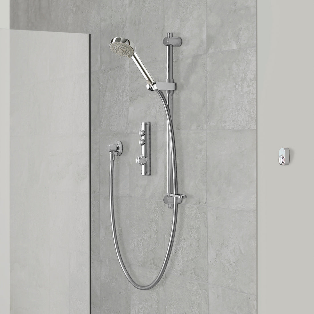 Aqualisa Isystem Smart Shower - Concealed With Adjustable Head against light grey wall panel ISD.A1.BV.21