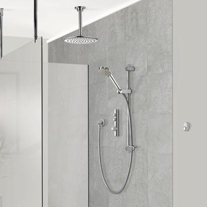 Aqualisa Isystem Smart Shower - Concealed With Adjustable &amp; Ceiling Fixed Head against light grey wall panel ISD.A1.BV.DVFC.21