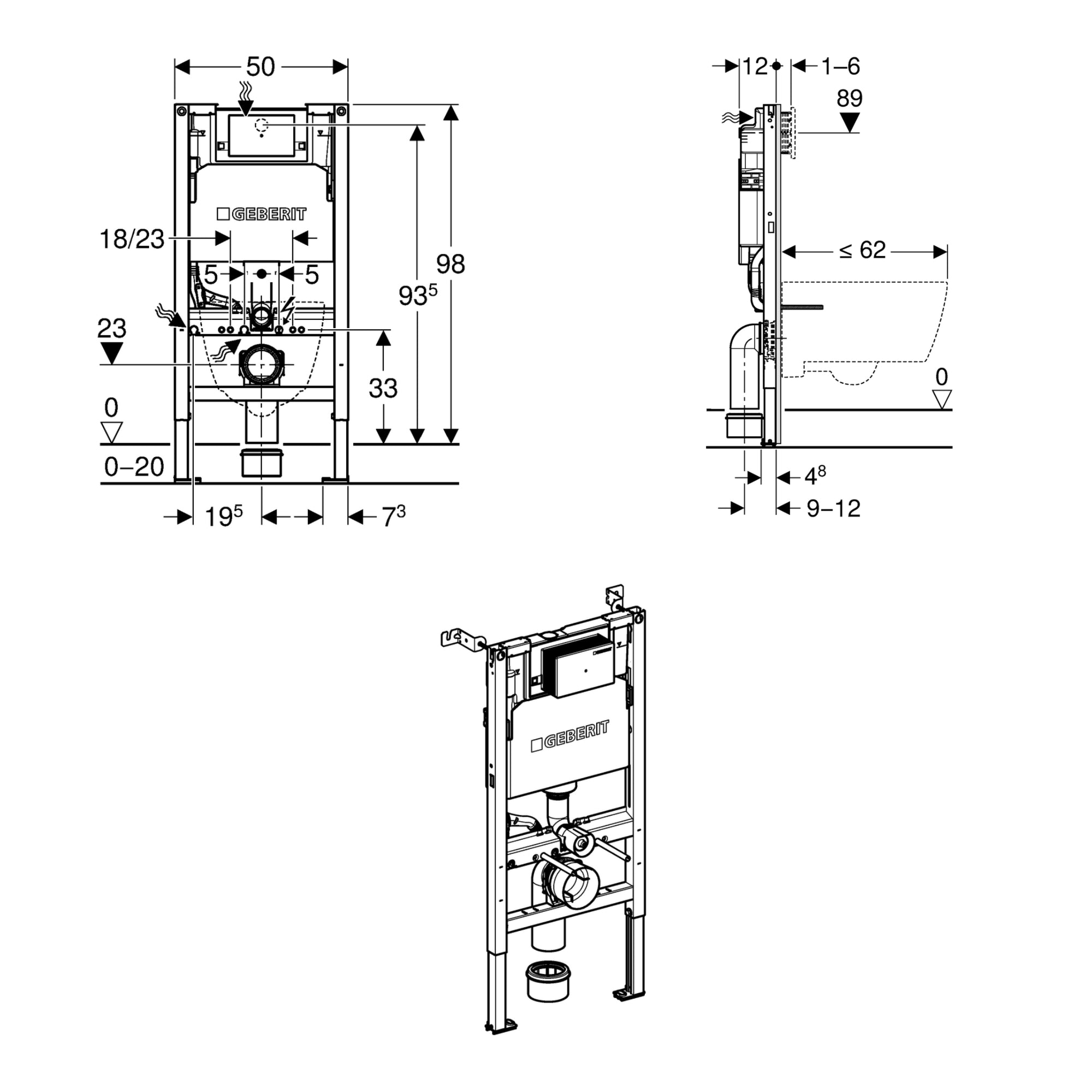 Geberit Duofix 98cm WC Frame with Alpha Concealed Cistern for Wall-hung WC