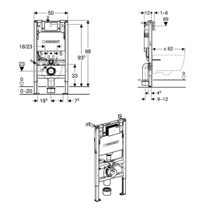 Geberit Duofix 98cm WC Frame with Alpha Concealed Cistern for Wall-hung WC