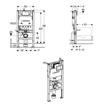 Geberit Duofix 98cm WC Frame with Alpha Concealed Cistern for Wall-hung WC incl Flush Plate