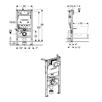 Geberit Duofix 98cm WC Frame with Alpha Concealed Cistern for Wall-hung WC incl Flush Plate