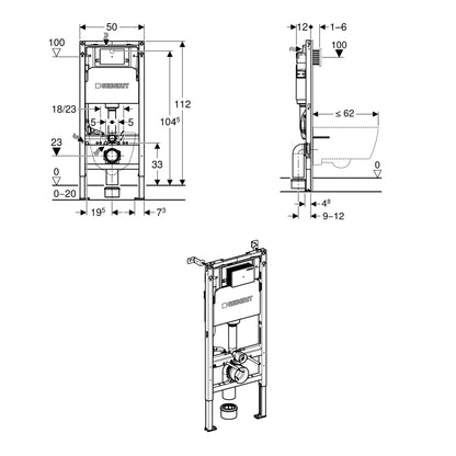 Geberit Duofix 112cm WC Frame with Alpha Concealed Cistern for Wall-hung WC