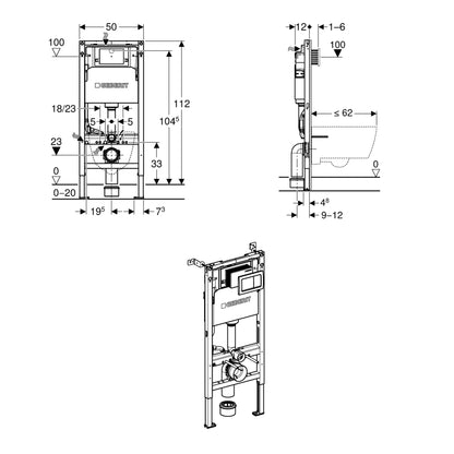 Geberit Duofix 112cm WC Frame with Alpha Concealed Cistern for Wall-hung WC incl Flush Plate