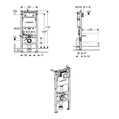 Geberit Duofix 112cm WC Frame with Alpha Concealed Cistern for Wall-hung WC incl Flush Plate