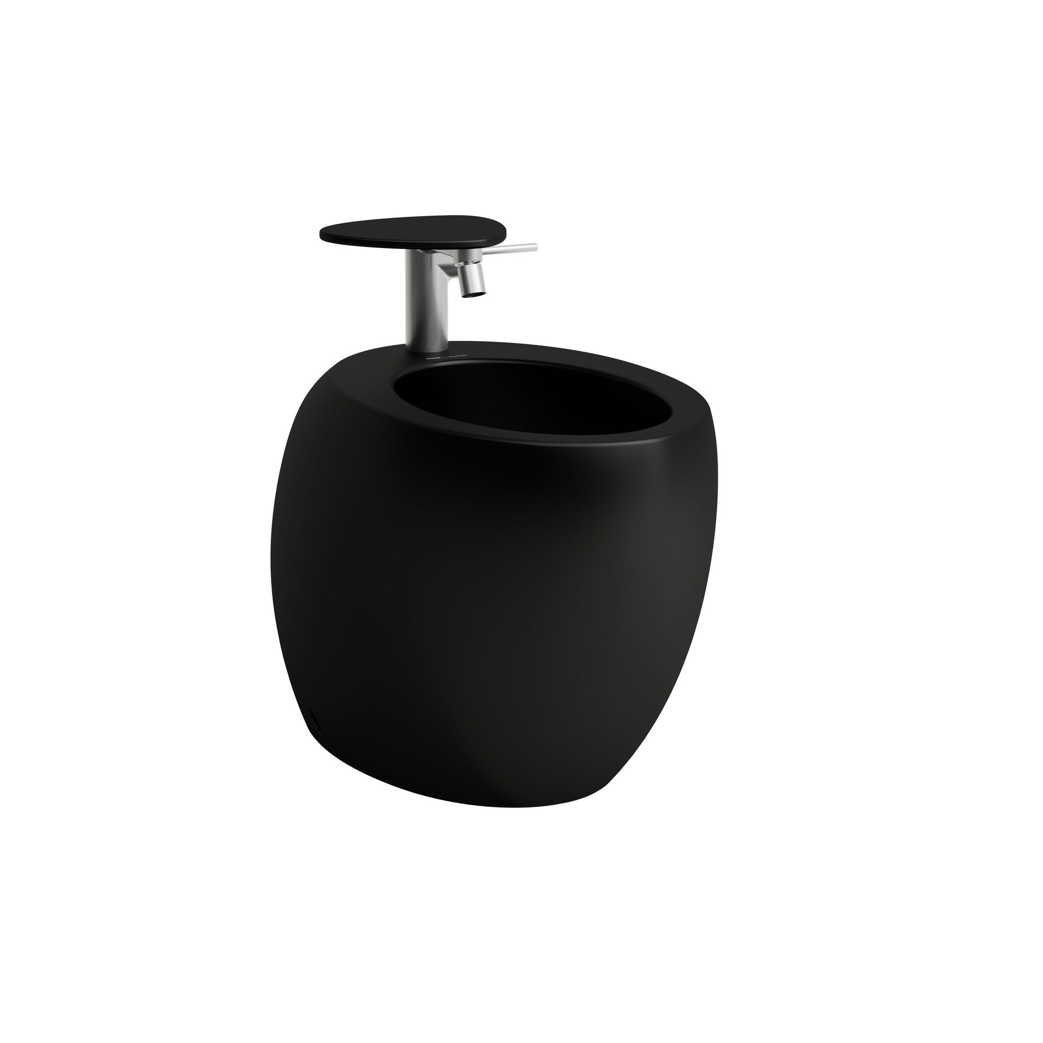 Laufen Ilbagnoalessi One matt black floorstanding bidet with white background. 
