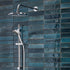 Tavistock Axiom Dual Function Push Button Shower System With Head And Riser Kit against blue tiling SAX2516