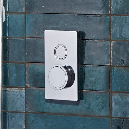 Tavistock Axiom Single Function Push Button Shower System With Riser Kit - Chrome close up of shower controls SAX2316