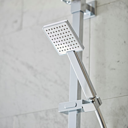 Tavistock Index Dual Function Concealed Shower System With Head And Riser Kit close up view on the smaller shower head and blurred background SND1610