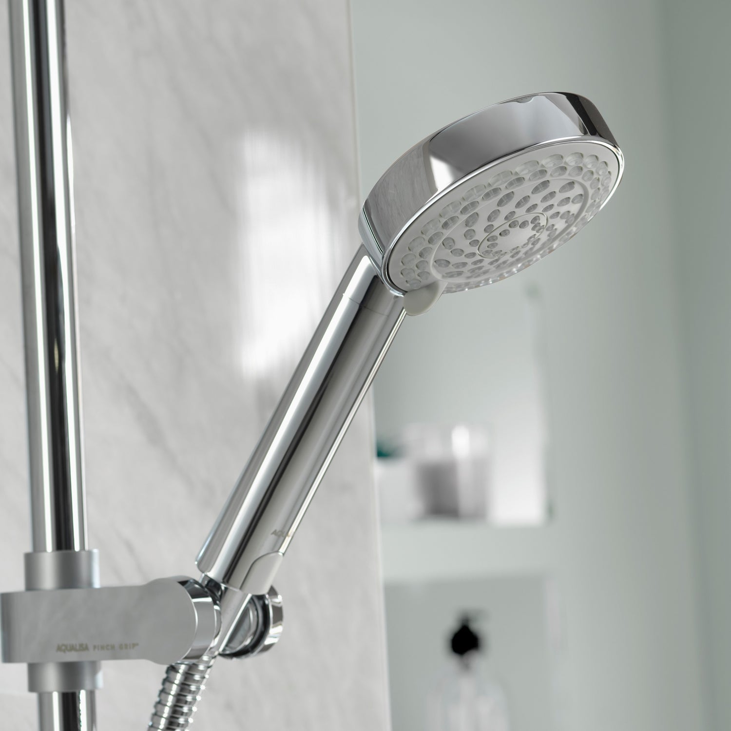 Aqualisa Midas 110 Shower Column - Exposed With Adjustable And Fixed Head against wall panel in white MD110SC