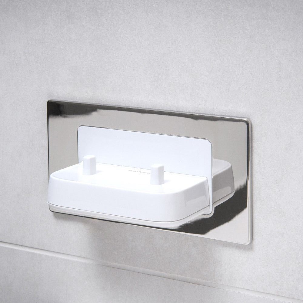 ProofVision In-Wall Dual Electric Toothbrush Charger holder on its own against white tiles PV11-PS-FR