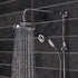 Tavistock Varsity Exposed Dual Function Shower System - Chrome up close view of the two shower heads against dark grey tiling SVA1712