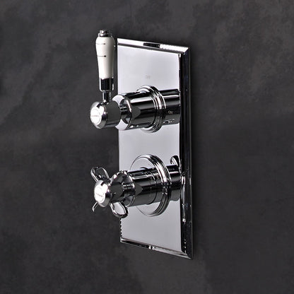 Tavistock Varsity Concealed Dual Function Diverter System - Chrome close up view of the shower controls grey background SVA1615