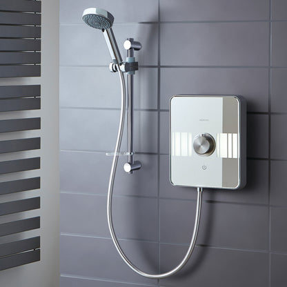 Aqualisa Lumi Electric 8.5Kw Shower With Adjustable Head against grey wall panels LME8501