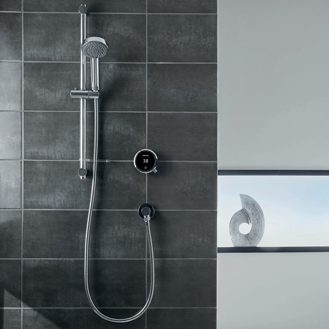 Aqualisa Quartz Touch Smart - Concealed With Adjustable Head against grey wall tile QZST.A1.BV.20