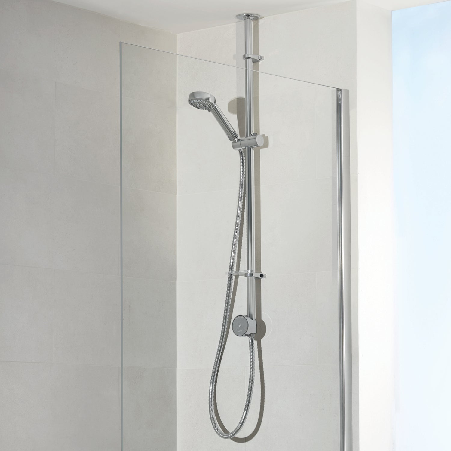 Aqualisa Quartz Blue Smart Shower - Exposed With Adjustable Head against white painted wall QZSB.A1.EV.20