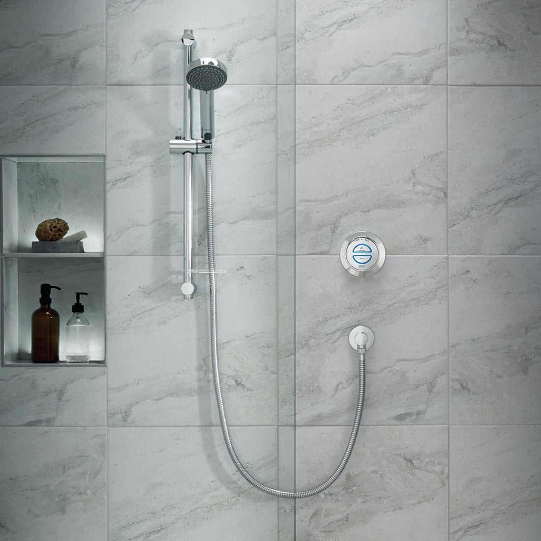 Aqualisa Quartz Classic Smart Shower - Concealed With Adjustable Head against white panel wall QZD.A1.BV.20