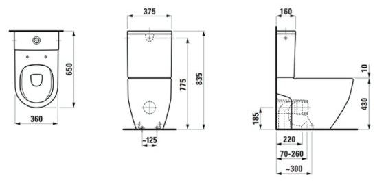 Laufen Pro Rimless Close-coupled Open-back WC Pan