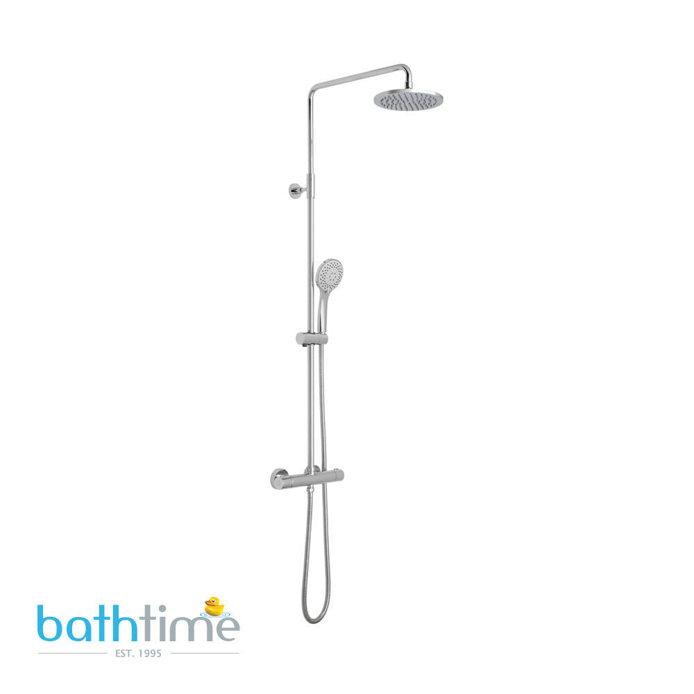 Vado Atmosphere round thermostatic shower valve with integrated diverter and rigid riser with single function shower head and 5 function shower handset