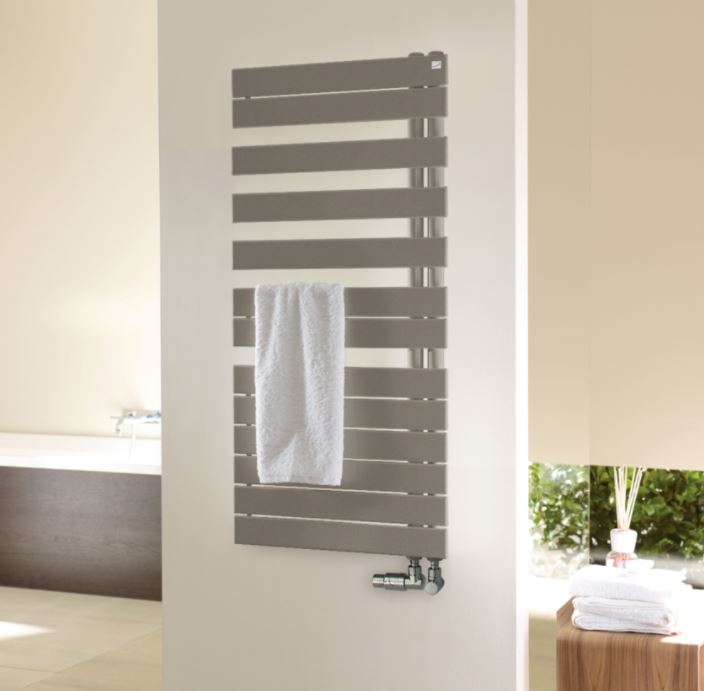 Zehnder Roda Spa Asymmetrical Quartz Beige Towel Radiator - Left Hand