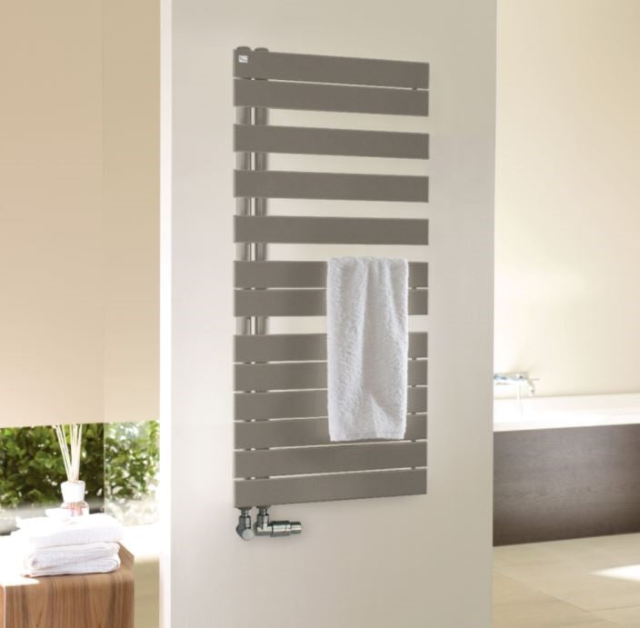 Zehnder Roda Spa Asymmetrical Quartz Beige Towel Radiator - Right Hand