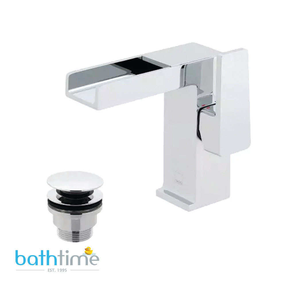 Vado Synergie Single Lever Mono Basin Mixer Single Lever Deck Mounted with Waterfall Spout and Universal Waste