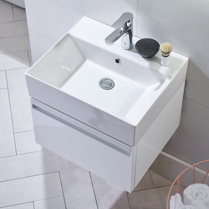 Tavistock Forum 500mm Wall Mounted Unit &amp; Basin - Various Colours against white tiling top view FR50WW