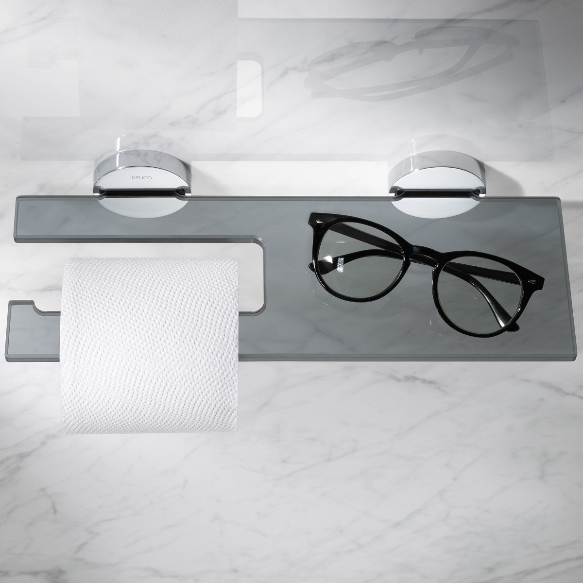 Keuco Edition 90 Toilet Paper Holder with Smoked Glass-Shelf
